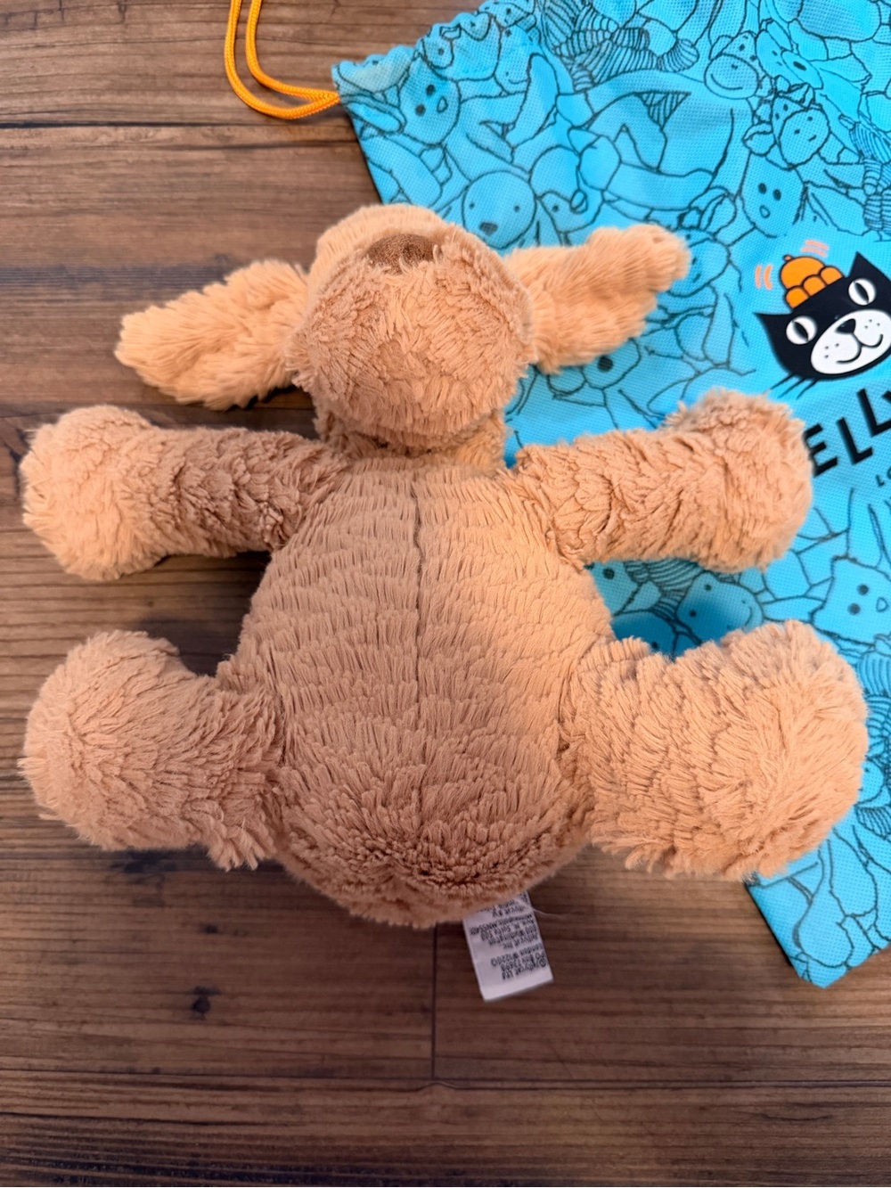Jellycat Tan Plush Puppy with Turquoise Jellycat Drawstring Bag - Picture 6 of 7